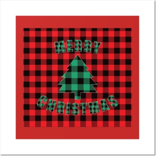 Merry Christmas Buffalo Plaids Christmas Tree Posters and Art